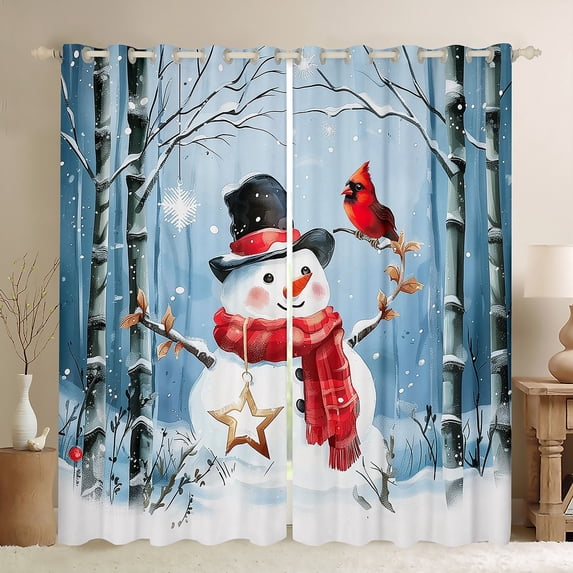 jejeloiu Kawaii Snowmen Black Out Curtains,Merry Christmas Curtains Pack of 2 (42x63 Each),Red White Blue Bedroom Curtains For Childrem,Ultra Soft Home Decor