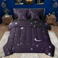 thumbnail image 1 of jejeloiu Kawaii Stars Print 7-Piece Bedding Comforter Set,Galaxy Planet Moon King Bedding Sets,Purple Silver Bed Sheets For Adults,Ultra Soft Home Decor Reversible, 1 of 8