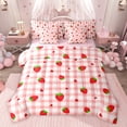 thumbnail image 1 of jejeloiu Kawaii Strawberry 7-Piece Twin Bedding Sets,Red White Geometric Plaid Bedding Comforter Set For Girls Kids Reversible, 1 of 8