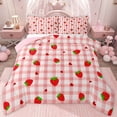 thumbnail image 1 of jejeloiu Kawaii Strawberry Twin Comforter Sets,Red White Geometric Plaid Bedding Set For Girls Kids Reversible 2pcs, 1 of 8