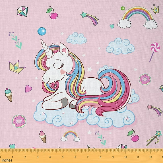 jejeloiu Kawaii Unicorn Fabric by the Yard 1 Yard,Colorful Rainbow Diamond Home Decor Fabric by the Yard,Sweet Dessert Ice Cream Sewing Fabric For Girl,Luxury Bedroom Decor