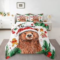 jejeloiu Kawaii Xmas Bear Bedding Comforter Set,Cute Cartoon Gingerbread Man Twin Comforter Sets,Happy New Year Bedding Set For Kids Girl,Super Cozy Room Decor Reversible,2-Piece