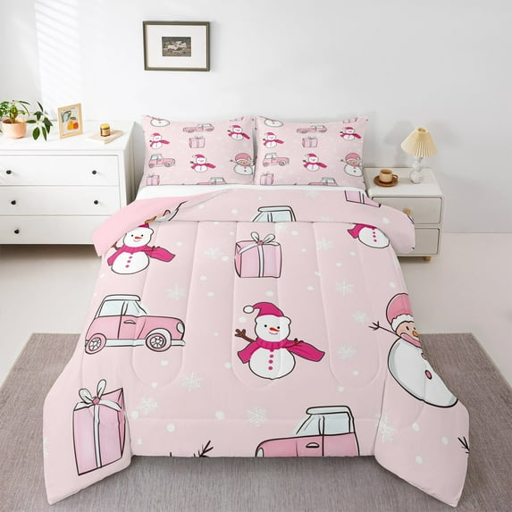 jejeloiu Kawaii Xmas Snowman Queen Comforter Set,Marry Christmas Gifts Bedding Sets,White Snowflake Bedding Comforter Set For Teens,Luxury Bedroom Decor Reversible,3 Pieces