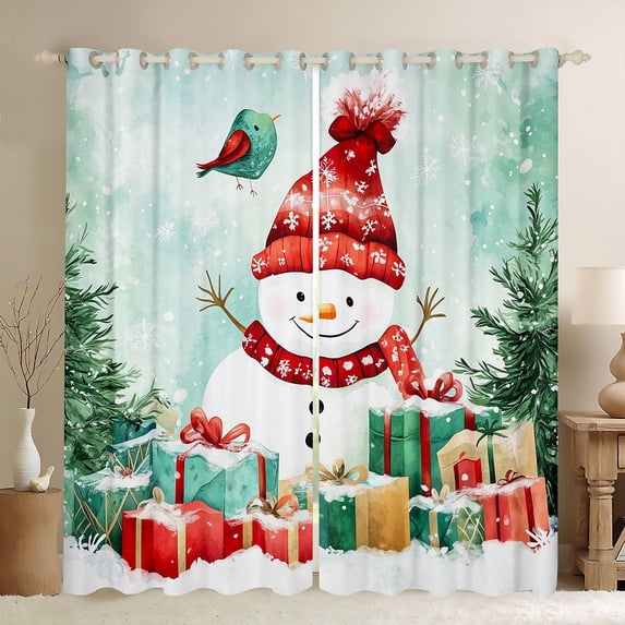 jejeloiu Kawaii Xmas Snowmen Black Out Curtains,Merry Christmas Gifts Curtains Pack of 2 (42x63 Each),Happy New Year Bedroom Curtains For Teens,Lightweight Room Decor