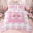 thumbnail image 1 of jejeloiu Kids Cartoon Bowknot Queen Comforter Set,Pink Kawaii Bowtie Bedding Comforter Set For Girl Reversible 3 Pieces, 1 of 8