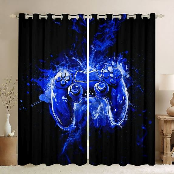 jejeloiu Kids Gamepad Controller Curtains Pack of 2 (42x84 Each),Gamer Gaming Curtains Blackout,Blue Splash Ink Bedroom Curtains For Adults,Ultra Soft Home Decor