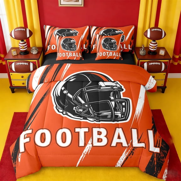 jejeloiu Kids Rugby Helmet 7pcs Bedding Comforter Set,Football Sport Game Queen Bedding Sets For Boys Reversible