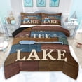 thumbnail image 1 of jejeloiu Lake Camping Cabin Twin Comforter Sets,Brown Wooden Plank Bedding Set For Kids Reversible 2 Pieces, 1 of 8