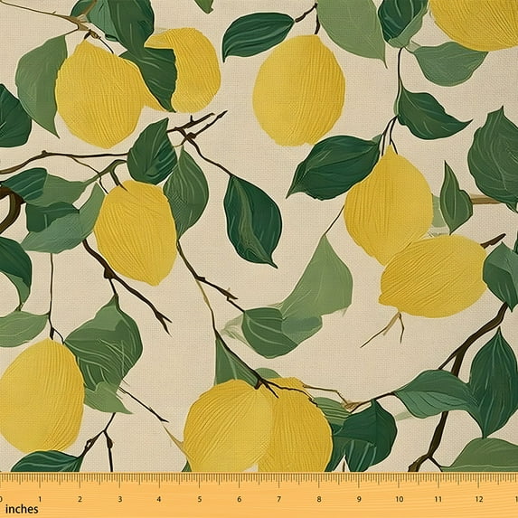 jejeloiu Lemon Fabric by the Yard 2 Yards,Rustic Fruit Room Decor Fabric by the Yard,Yellow Green Fabric for Sewing For Teens,Breathable Home Decor