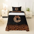 thumbnail image 1 of jejeloiu Leopard Bow tie Monogram C Twin Sheet Sets For Girls,Brown Sparkling Pattern Letter Design Bedding,3pcs, 1 of 6