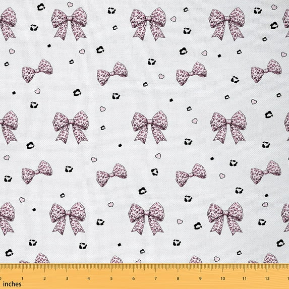 jejeloiu Leopard Bowtie Bowknot Fabric by the Yard 10 Yards,Cheetah Pattern Room Decor Fabric by the Yard,Pink Black Sewing Fabric For Girls,Microfiber Bedroom Decor