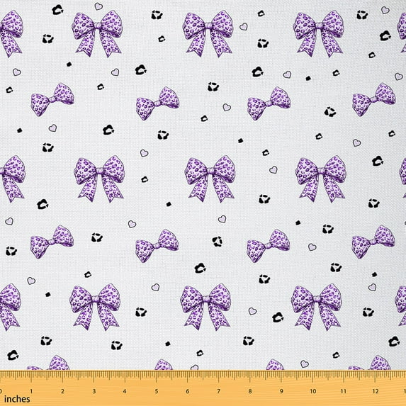 jejeloiu Leopard Bowtie Bowknot Fabric by the Yard 5 Yards,Cheetah Pattern Fabric for Sewing,Purple White Home Decor Fabric by the Yard For Girls,Microfiber Bedroom Decor
