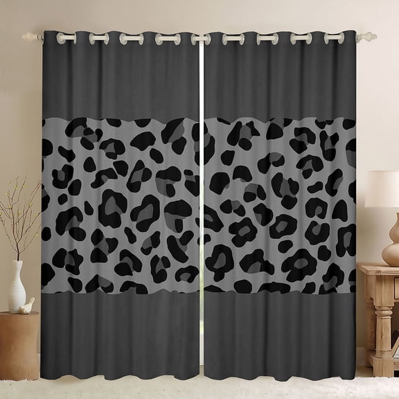 jejeloiu Leopard Cheetah Pattern Black Out Curtains,Chic Minimalist Aesthetic Curtains Pack of 2 (42x63 Each),Gray Wildlife Print Bedroom Curtains For Kids,Luxury Bedroom Decor