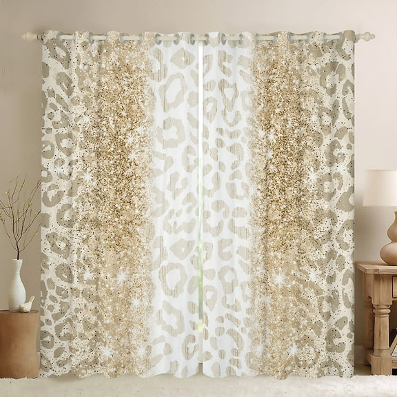 jejeloiu Leopard Cheetah Pattern Blackout Curtains Set of 2 (52x84 Each),Gold Glitter Print Window Curtains,Modern Aesthetic Desgin Curtains and Drapes For Boys Girls,Luxury Bedroom Decor