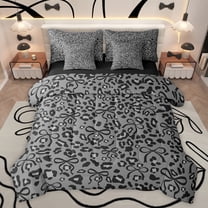 jejeloiu Leopard Cheetah Print 7-Piece Twin Bedding Sets,Ribbon Bow Tie Bedding Comforter Set,Gray Black Sheet Sets For Kids,Luxury Bedroom Decor Reversible