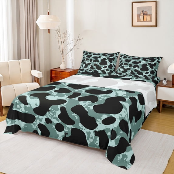 jejeloiu Leopard Cheetah Print Bed Sheets,Jungle Animal King Sheets,Blue Black Sheet Set For Kids,Luxury Bedroom Decor,4 Pieces