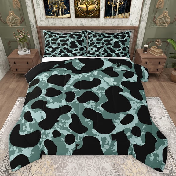 jejeloiu Leopard Cheetah Print Bedding Comforter Set,Jungle Animal Twin Comforter Sets,Blue Black Bedding Set For Kids,Luxury Bedroom Decor Reversible,2 Pieces