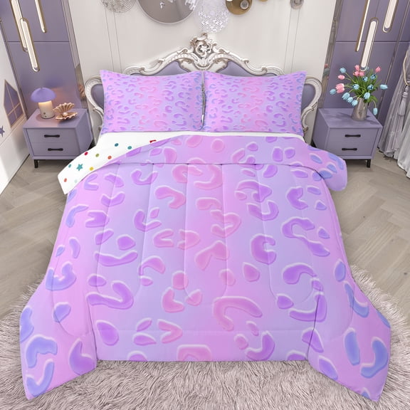 jejeloiu Leopard Cheetah Print Bedding Comforter Set,Jungle Animal Twin Comforter Sets,Pink Purple Ombre Bedding Set For Kids,Luxury Bedroom Decor Reversible,2pcs