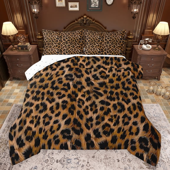 jejeloiu Leopard Cheetah Print Bedding Comforter Set,Rustic Farmhouse Hunting Twin Comforter Sets,Brown Black Bedding Set For Men Women,Microfiber Bedroom Decor Reversible,2 Pieces