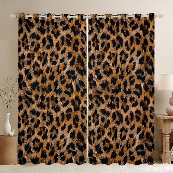 jejeloiu Leopard Cheetah Print Curtains Pack of 2 (42x84 Each),Rustic Farmhouse Hunting Curtains Blackout,Brown Black Bedroom Curtains For Men Women,Microfiber Bedroom Decor