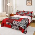 thumbnail image 1 of jejeloiu Leopard Patch Queen 4-Piece Ultra Soft Red White Black Check Sheet Set, 1 of 7