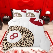 jejeloiu Leopard Peint Billiard Bedding Comforter Set,Ball Sport Game Twin Comforter Sets,Red Brown White Bedding Set For Boys Teens,Super Cozy Room Decor Reversible,2-Piece