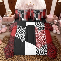 jejeloiu Leopard Print 7-Piece Twin Bedding Sets,Red White Black Bedding Comforter Set For Men Women Reversible