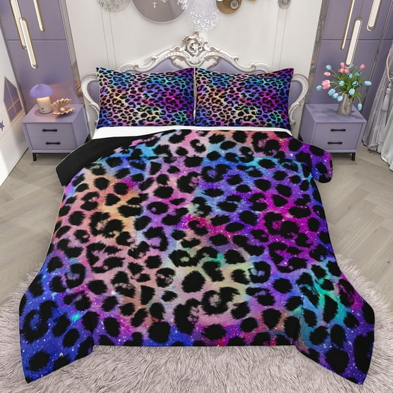 jejeloiu Leopard Print Bedding Comforter Set,Abstract Cheetah Pattern Twin Comforter Sets,Colorful Modern Aesthetic Bedding Set For Men Women,Breathable Home Decor Reversible,2 Pieces