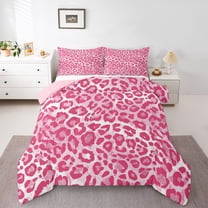 jejeloiu Leopard Print Bedding Comforter Set,Western Cowgirl Twin Comforter Sets,Pink White Bedding Set For Girls Kids,Ultra Soft Home Decor Reversible,2 Pieces
