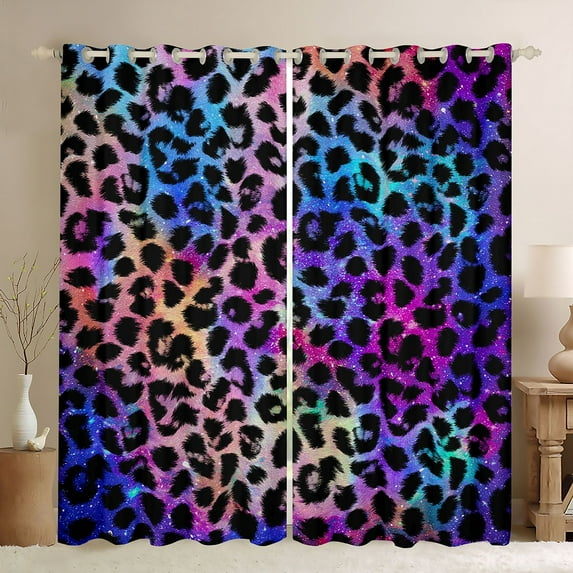 jejeloiu Leopard Print Black Out Curtains,Abstract Cheetah Pattern Curtains Pack of 2 (42x63 Each),Colorful Modern Aesthetic Bedroom Curtains For Men Women,Breathable Home Decor