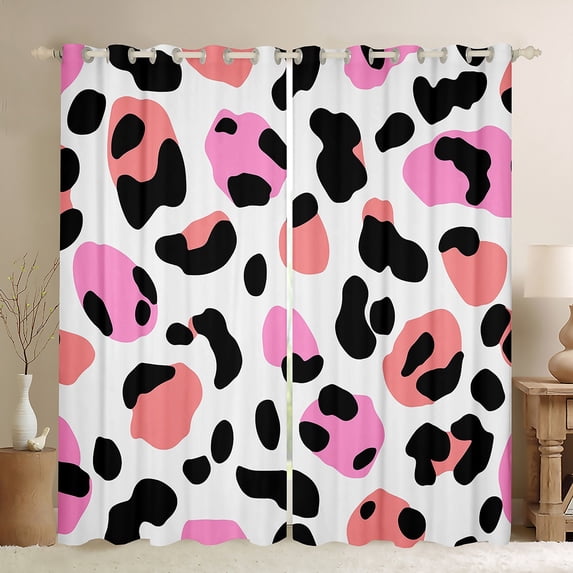 jejeloiu Leopard Print Black Out Curtains,Abstract Cheetah Pattern Curtains Pack of 2 (42x63 Each),White Black Pink Bedroom Curtains For Men Women,Breathable Home Decor
