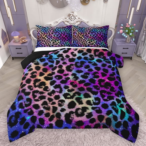 jejeloiu Leopard Print Full Size Comforter Sets,Abstract Cheetah Pattern Bedding Comforter Set,Colorful Modern Aesthetic Bedding Sets For Men Women,Breathable Home Decor Reversible,3pcs