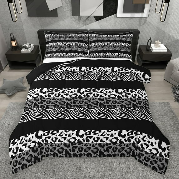 jejeloiu Leopard Print Texture Bedding Comforter Set,Zebra Striped Twin Comforter Sets,Gray Cheetah Pattern Bedding Set For Girl,Microfiber Bedroom Decor Reversible,2-Piece
