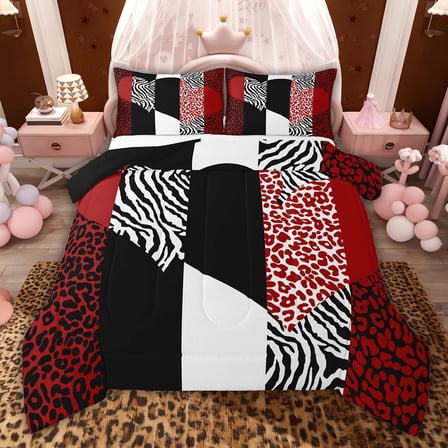 jejeloiu Leopard Print Twin Comforter Sets,Red White Black Bedding Set For Men Women Reversible 2-Piece