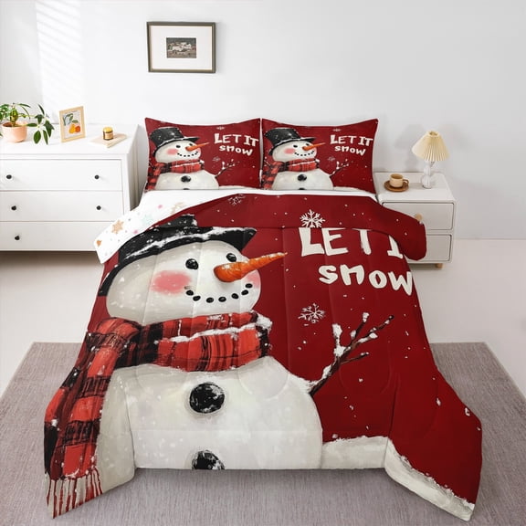 jejeloiu Let It Snow Bedding Comforter Set,Xmas Snowmen Twin Comforter Sets,Merry Christmas Bedding Set For Children,Super Cozy Room Decor Reversible,2 Pieces