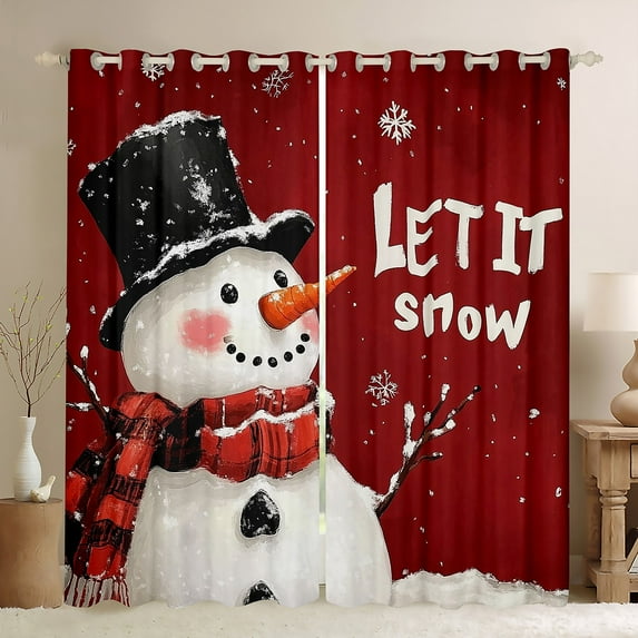 jejeloiu Let It Snow Black Out Curtains,Xmas Snowmen Curtains Pack of 2 (42x63 Each),Merry Christmas Bedroom Curtains For Children,Super Cozy Room Decor