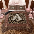 thumbnail image 1 of jejeloiu Letter A Monogrammed Full Size Comforter Sets,Chic Leopard Print Bedding Sets For Girls Kids Reversible 3-Piece, 1 of 8
