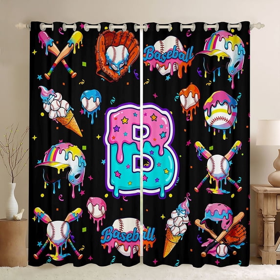 jejeloiu Letter B Monogrammed Black Out Curtains,Boys Ball Games Curtains Pack of 2 (42x63 Each) For Girls Kids