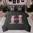 thumbnail image 1 of jejeloiu Letter H Monogrammed 7-Piece Bedding Comforter Set,Pink Cheetah Pattern King Bedding Sets For Girls Kids Reversible, 1 of 8