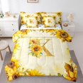 thumbnail image 1 of jejeloiu Letter K Monogrammed Bedding Comforter Set 7-Piece,Rustic Flower Print King Bedding Sets,Retro Yellow Sunflower Bed Sheets For Child,Microfiber Room Decorative Reversible, 1 of 8