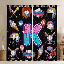jejeloiu Letter K Monogrammed Black Out Curtains,Baseball Ice Cream Curtains Pack of 2 (42x63 Each) For Girls Kids