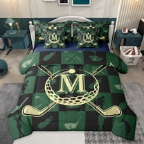 jejeloiu Letter M Monogrammed 7-Piece Twin Bedding Sets,Golg Ball Sport Bedding Comforter Set,Green Black Checkered Sheet Sets For Girls Boys,Microfiber Room Decorative Reversible