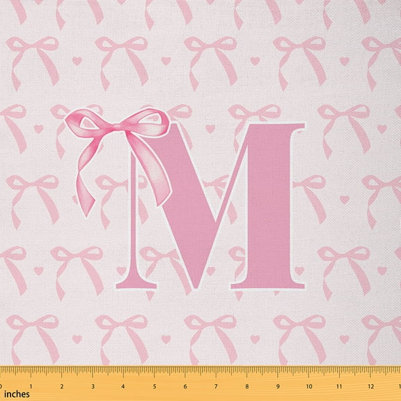 jejeloiu Letter M Monogrammed Fabric by the Yard 1 Yard,Cute Bowtie Bow Home Decor Fabric by the Yard,Pink Bowknot Sewing Fabric For Child,Microfiber Room Decorative