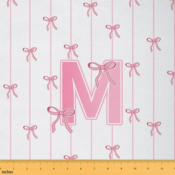 jejeloiu Letter M Monogrammed Fabric by the Yard 10 Yards,Kawaii Bowknot Bow Room Decor Fabric by the Yard,Pink Bowknot Sewing Fabric For Child,Microfiber Room Decorative