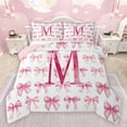thumbnail image 1 of jejeloiu Letter M Monogrammed Queen Comforter Set,Bowknot Bow Ribbon Bedding Sets,Pink White Bedding Comforter Set For Girls,Microfiber Room Decorative Reversible,3 Pieces, 1 of 8