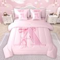 thumbnail image 1 of jejeloiu Letter A Monogrammed 7-Piece Twin Bedding Sets,Cartoon Ribbon Bowtie Bedding Comforter Set,Pink Bow Tie Sheet Sets For Girls,Microfiber Room Decorative Reversible, 1 of 8