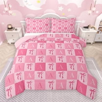 jejeloiu Letter A Monogrammed Bedding Comforter Set,Cute Bowtie Ribbon Twin Comforter Sets,Pink Geometric Plaid Bedding Set For Girls,Microfiber Room Decorative Reversible,2-Piece