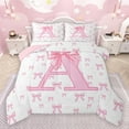 thumbnail image 1 of jejeloiu Letter A Monogrammed Bedding Comforter Set,Kawaii Cute Bowtie Twin Comforter Sets,Pink Bowknot Ribbon Bedding Set For Girls,Microfiber Room Decorative Reversible,2pcs, 1 of 8