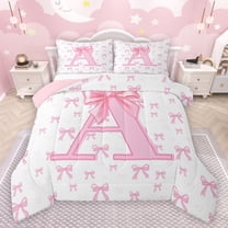 jejeloiu Letter A Monogrammed Bedding Comforter Set,Kawaii Cute Bowtie Twin Comforter Sets,Pink Bowknot Ribbon Bedding Set For Girls,Microfiber Room Decorative Reversible,2pcs