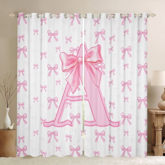 jejeloiu Letter A Monogrammed Blackout Curtains (2-Pack,42x63),Kawaii Bowtie Pink Ribbon,Microfiber Decor For Girls